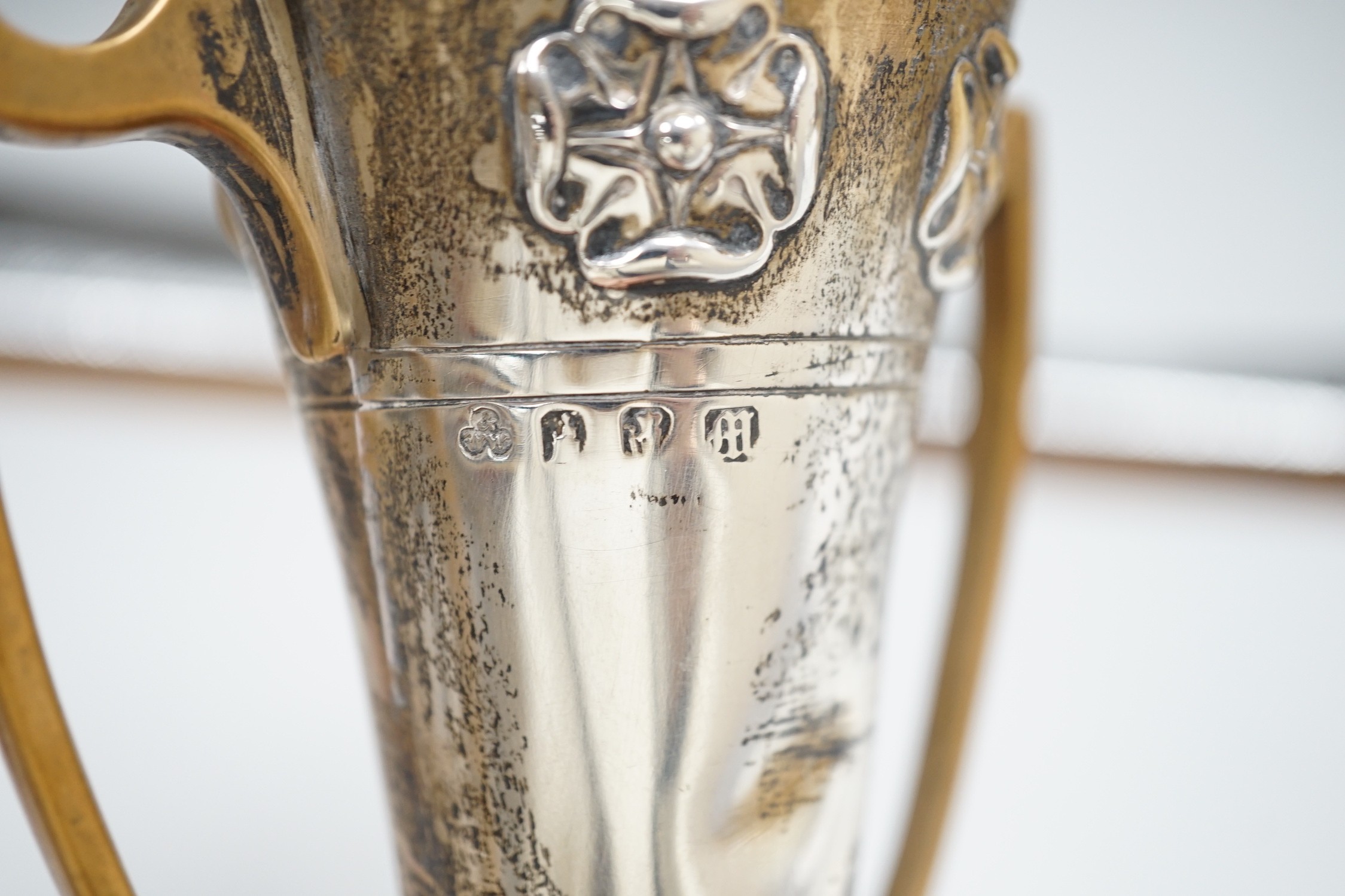 An Edwardian Art Nouveau Irish silver two handled vase, Wakely & Wheeler, Dublin, 1907, 20.7cm, 9.9oz.